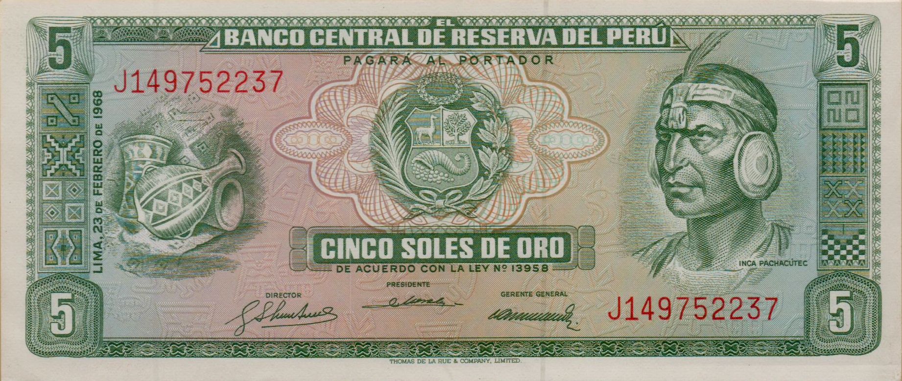 Peru 5 1968 UNC P-92